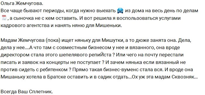 Ольга Ветер решила найти Мише няню