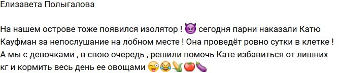 Елизавета Полыгалова: На Острове появился изолятор