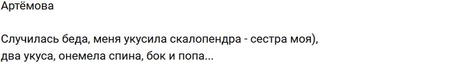 Александра Артемова: Меня покусала сколопендра!