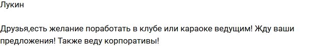 Дмитрий Лукин занялся поиском работы