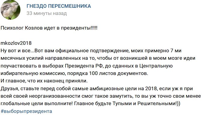 Михаил Козлов мечтает о президентском кресле