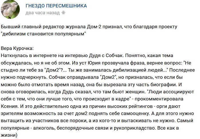 Вера Курочка: Проект насаждает «дибилизм»