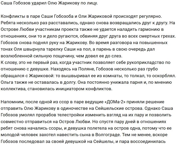 Александр Гобозов пустил в ход кулаки