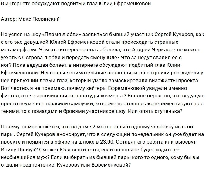 Мнение: Кто подбил глаз Юлии Ефременковой?