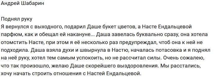 Андрей Шабарин: Я сожалею, что поднял руку