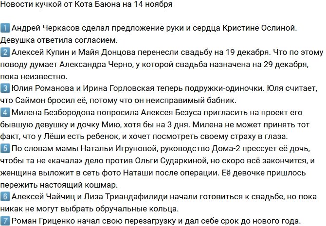 Новости от Кота Баюна (14.11.2018)