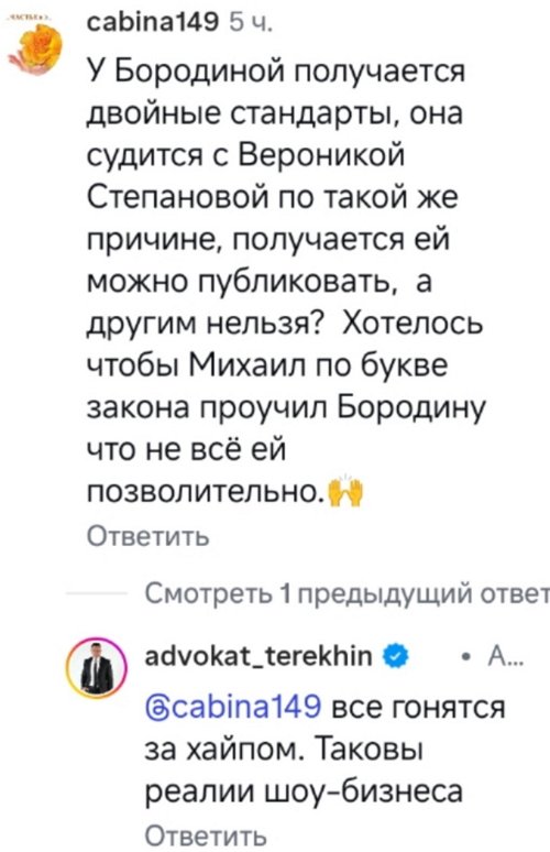 Кристина Дерябина принесла извинения Михаилу Терёхину